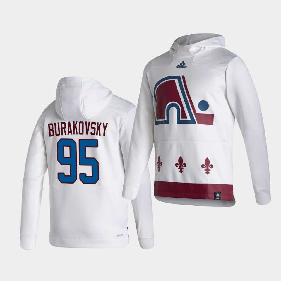 Men Colorado Avalanche 95 Burakovsky White NHL 2021 Adidas Pullover Hoodie Jersey